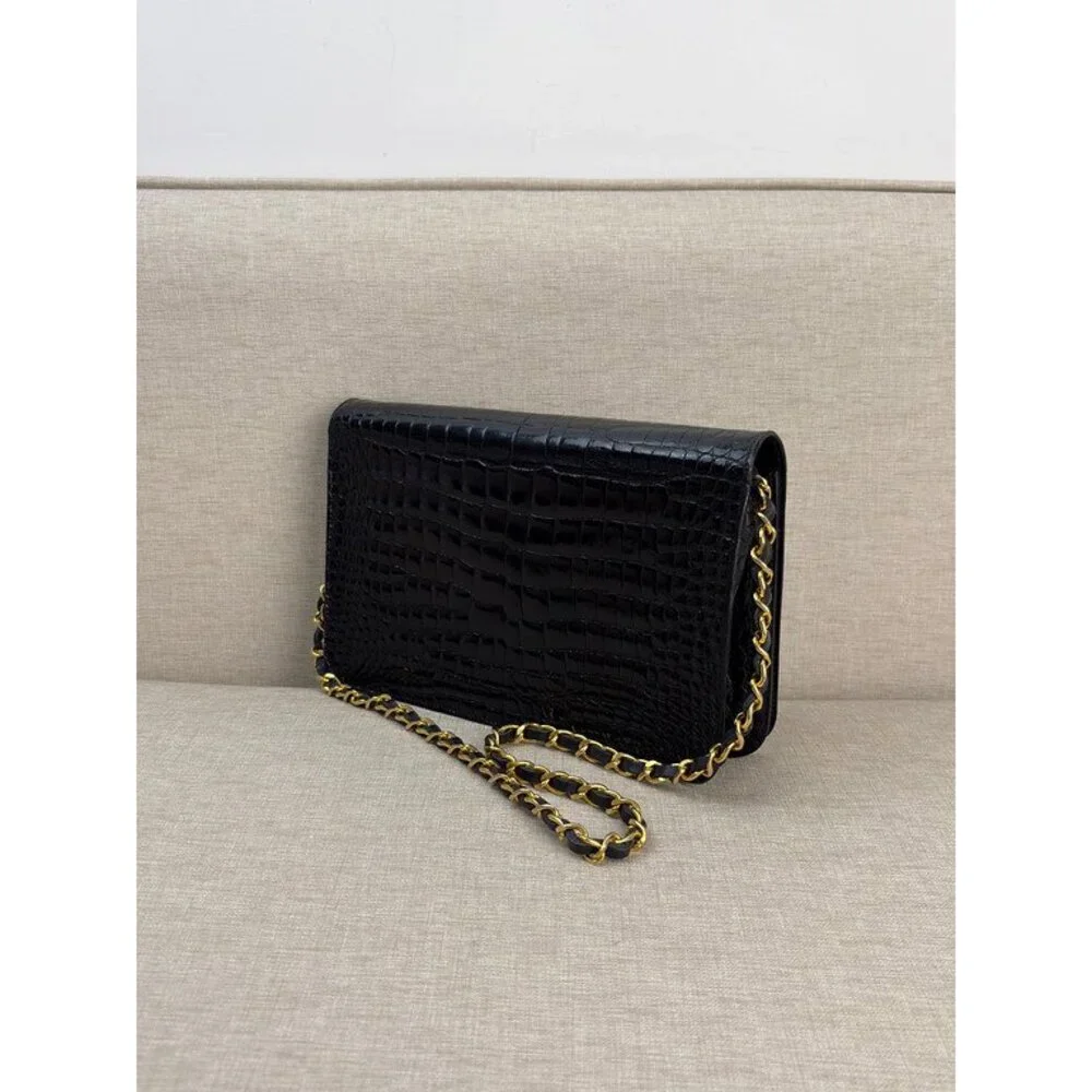 CHANEL Black Crocodile CC Flap Bag Small GHW